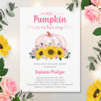 Little Pumpkin Pink Floral Sunflower Baby Shower Invitation