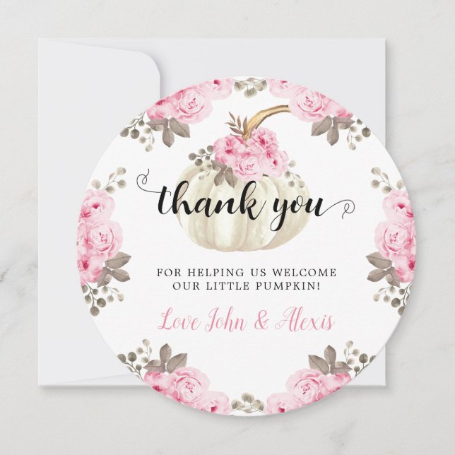 Little Pumpkin Pink Floral Thank You Card (Front)
