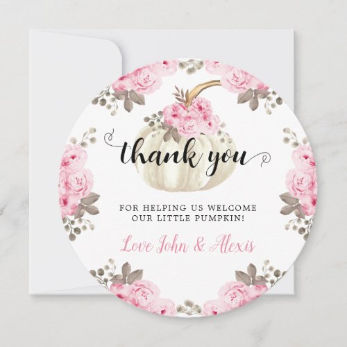 Little Pumpkin Pink Floral Thank You Card