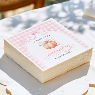 Little Pumpkin Pink Gingham Bow Baby Shower Napkins