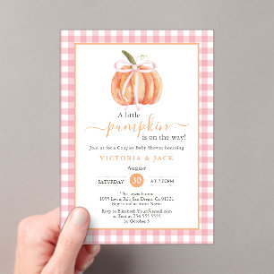 Little Pumpkin Pink Gingham Fall Baby Shower Acrylic Invitations