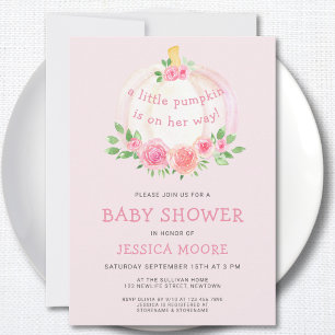Little Pumpkin Pink Girl Baby Shower Invitation