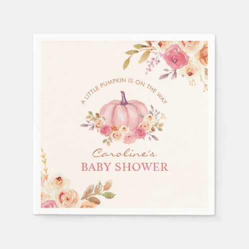 Little Pumpkin Pink Girl Baby Shower Paper Napkins