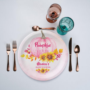 Little pumpkin pink girl baby shower paper plates