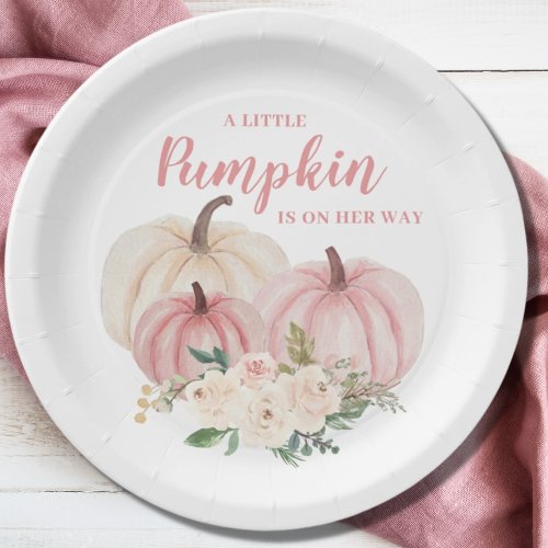 Little Pumpkin Pink Girl Baby Shower Paper Plates