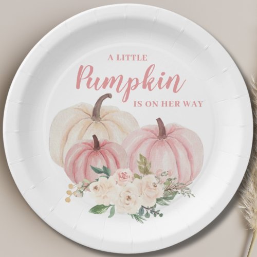 Little Pumpkin Pink Girl Baby Shower Paper Plates