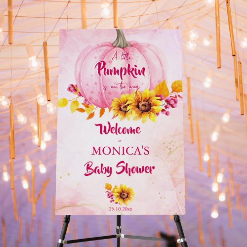 Little pumpkin pink girl baby shower welcome sign