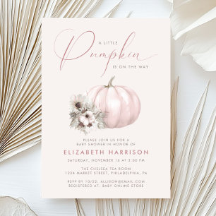 Little Pumpkin Pink Girl Fall Baby Shower Invitation