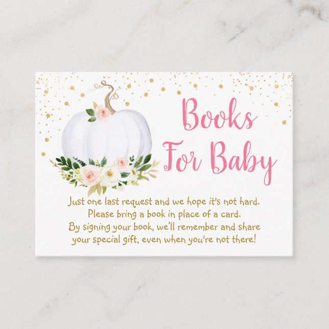 Little Pumpkin Pink Gold Baby Shower Book Request Enclosure Card (Front)