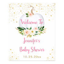 Little Pumpkin Pink Gold Baby Shower Welcome Poster