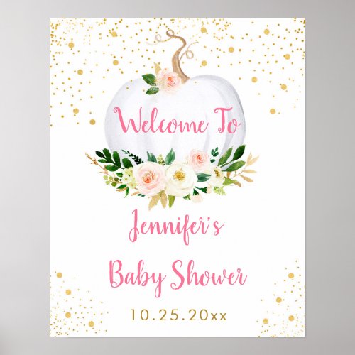 Little Pumpkin Pink Gold Baby Shower Welcome Poster