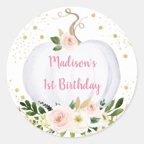 Little Pumpkin Pink Gold Birthday Classic Round Sticker