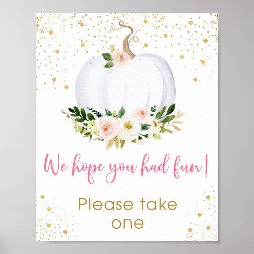 Little Pumpkin Pink Gold Birthday Favor Sign