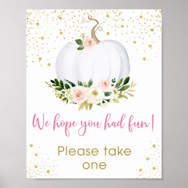 Little Pumpkin Pink Gold Birthday Favor Sign (Front)