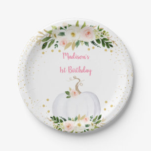 Little Pumpkin Pink Gold Birthday Paper Plates
