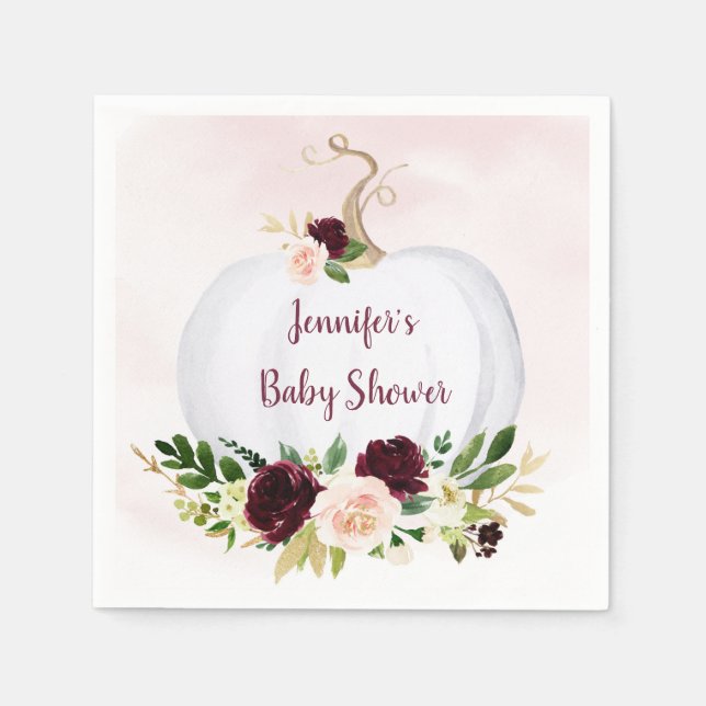 Little Pumpkin Pink Gold Burgundy Baby Shower Napkins (Front)