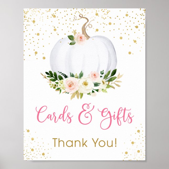 Little Pumpkin Pink Gold Cards & Gifts Sign (Front)
