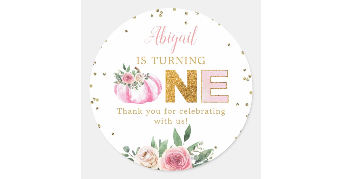 Little Pumpkin Pink Gold Floral 1st Birthday Favor Classic Round ...
