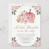 Little Pumpkin Pink Gold Floral Baby Shower Invitation (Front)