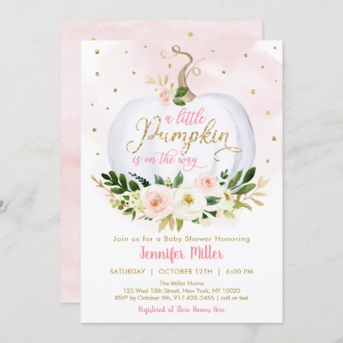 Little Pumpkin Pink Gold Floral Baby Shower Invitation