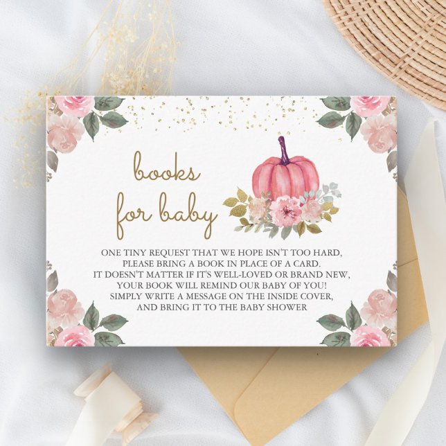 Little Pumpkin Pink Gold Floral Book Request Enclosure Card (Creator Uploaded)