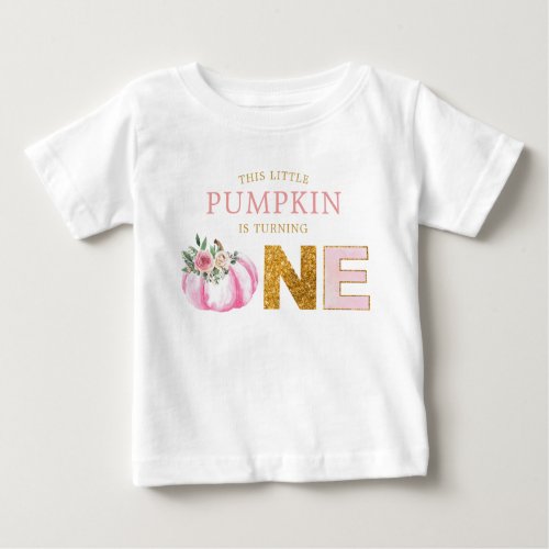 Little Pumpkin Pink Gold Floral Girl 1st Birthday Baby T_Shirt