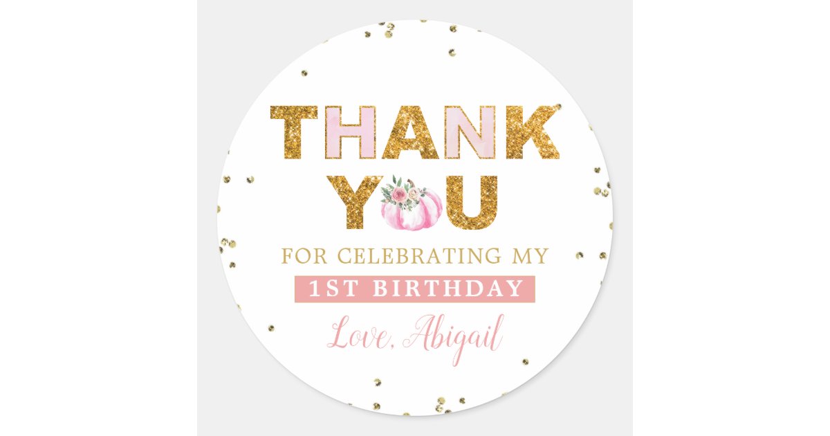 Little Pumpkin Pink Gold Floral Girl 1st Birthday Classic Round Sticker ...