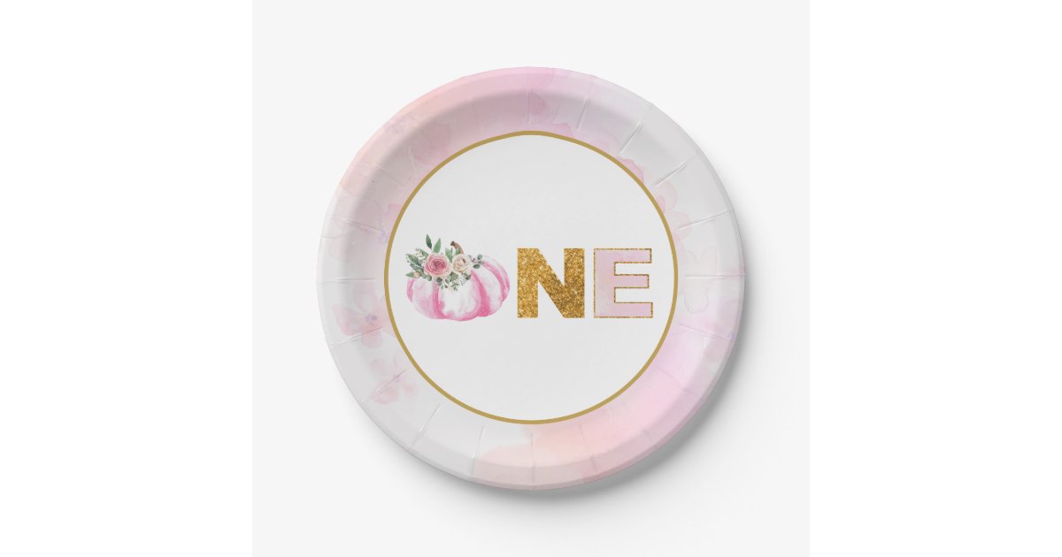 Little Pumpkin Pink Gold Floral Girl 1st Birthday Paper Plates | Zazzle