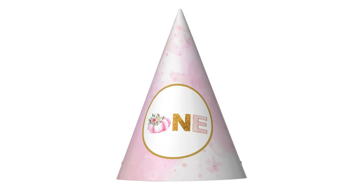Little Pumpkin Pink Gold Floral Girl 1st Birthday Party Hat | Zazzle