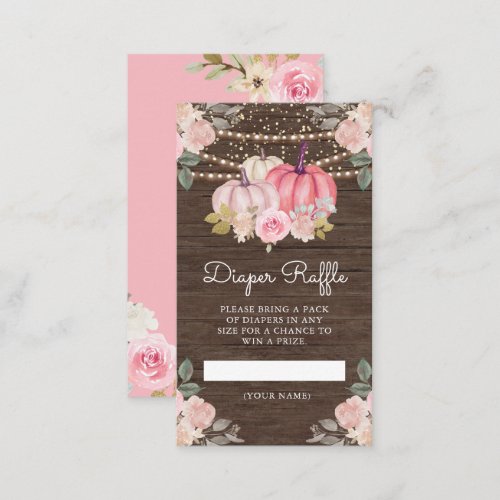 Little Pumpkin Pink Gold Floral Wood Diaper Raffle Enclosure Card