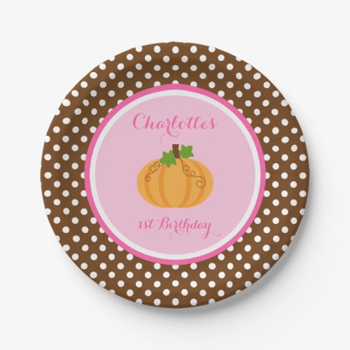 Little Pumpkin Pink Orange Girl Birthday Paper Plates