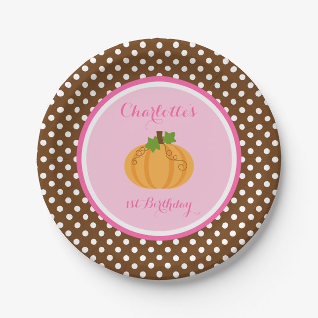 Little Pumpkin Pink Orange Girl Birthday Paper Plates (Front)