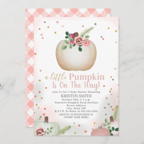 Little Pumpkin Pink Plaid Girl Baby Shower Invitation