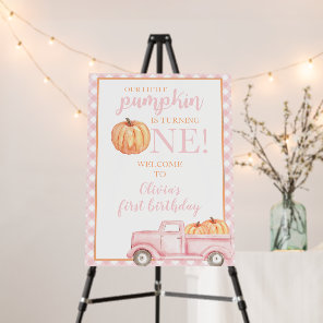 Little Pumpkin Pink Plaid Truck 1st Birthday Foam Board