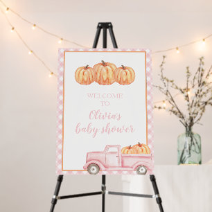 Little Pumpkin Pink Plaid Truck Baby Shower Foam Board