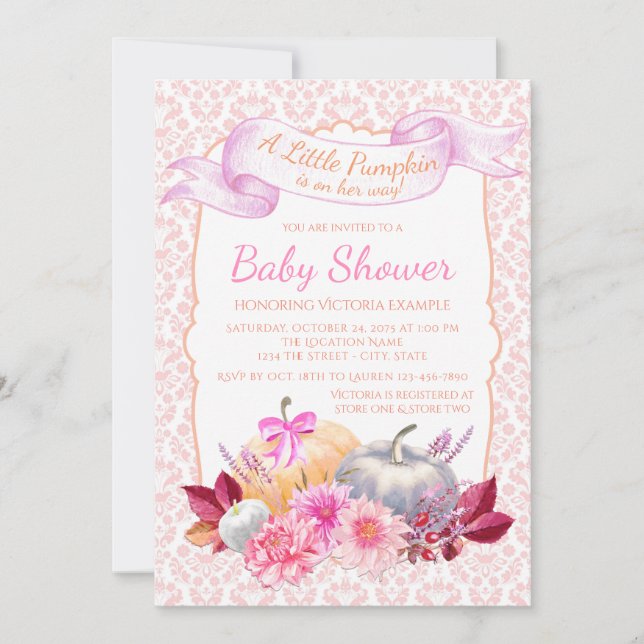 Little Pumpkin Pink Pumpkin Baby Shower Invitation (Front)