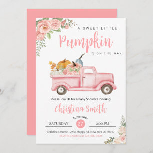 Little Pumpkin Pink Rustic Truck Baby Girl Shower Invitation