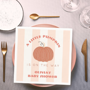 Little Pumpkin Pink Stripes Girl Baby Shower Napkins