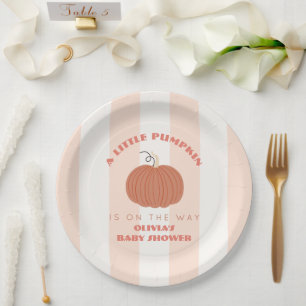 Little Pumpkin Pink Stripes Girl Baby Shower Paper Plates