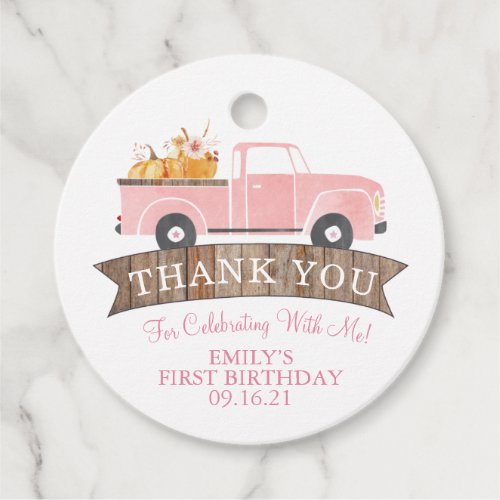 Little Pumpkin Pink Truck 1st Birthday Party Favor Favor Tags