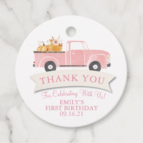 Little Pumpkin Pink Truck 1st Birthday Party Favor Tags