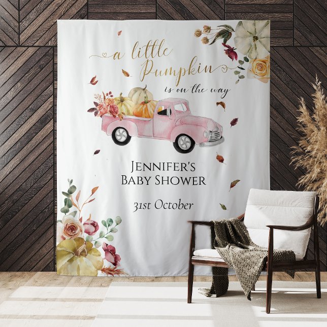 Little Pumpkin Pink Truck Baby Shower Backdrop (Creator Uploaded)