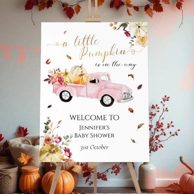 Little Pumpkin Pink Truck Baby Shower Welcome Sign (Creator Uploaded)