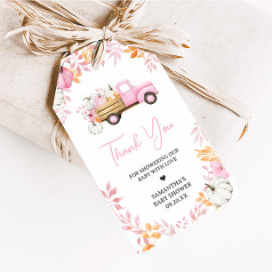 Little Pumpkin Pink Truck Fall Baby Favor Tags