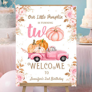 Little Pumpkin Pink Truck Girl 2nd Birthday Party Foam Board