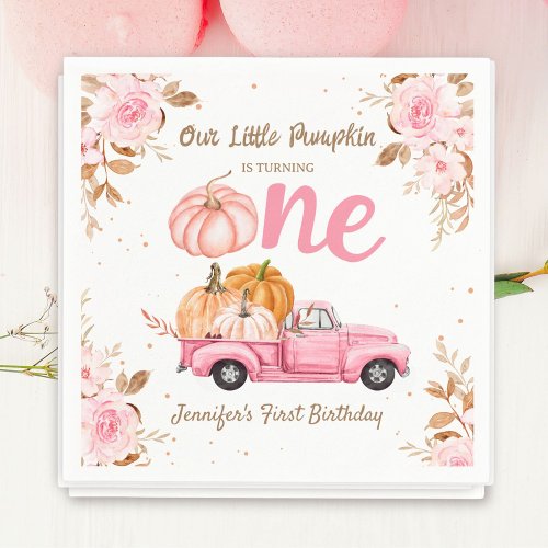 Little Pumpkin Pink Truck Girl Fall 1st Birthday Napkins