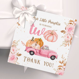 Little Pumpkin Pink Truck Girl Fall 2nd Birthday Favor Tags