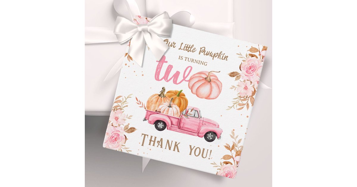 Little Pumpkin Pink Truck Girl Fall 2nd Birthday Favor Tags | Zazzle