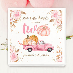 Little Pumpkin Pink Truck Girl Fall 2nd Birthday Napkins