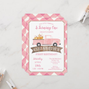 Little PUMPKIN Pink Truck Girls First Birthday Invitation